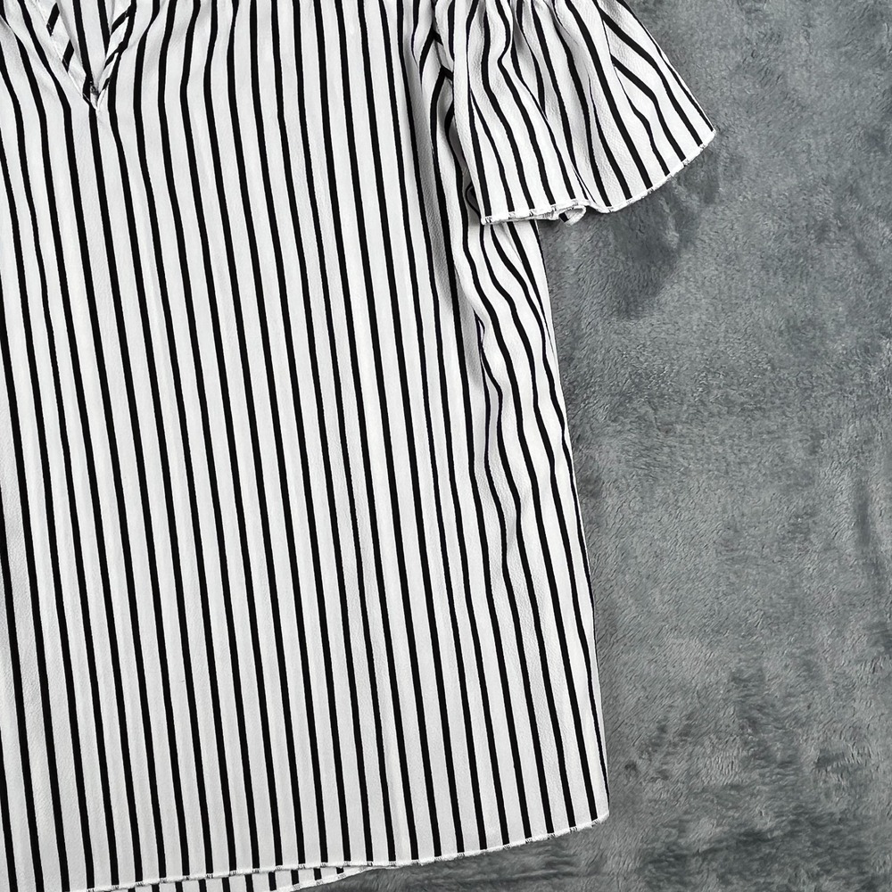Soho Jeans Womens XS Black White Striped Cold Shoulder Blouse Summer Top - Picture 14 of 16